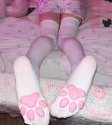 1 Pair 3D Cat Paw Meat Pad Knee High Socks, Home Floor Socks,Creative Funny Socks For Girls