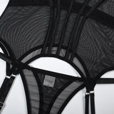 MUZISKAT Mesh  Lingerie Luxury Brand Bodysuit Backless Tops for Women 3 Piece Lingerie Set with Garter Sexydresses for Women