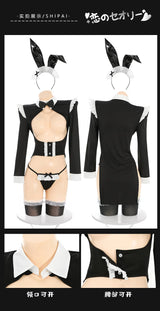 Sexy Women Bunny Girl Cosplay Costume Hollow Chest Lingerie Outfit with Bunny Ear Headband Maid Dress Halloween Roleplay Uniform