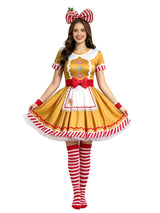 Gingerbread Woman Cosplay Costume for Women Christmas Halloween Masquerade Party Dress Set Stage Performance Fancy Outfit