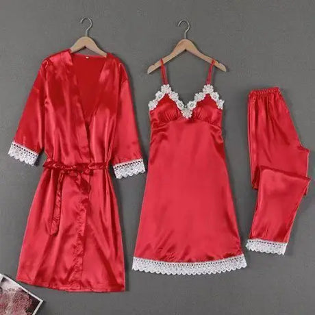 Sleepwear Sleep Suit Sexy Womens Lace Pajamas Sets V-Neck Satin Pijamas Intimate Lingerie Spring Nightwear Home Wear PJS