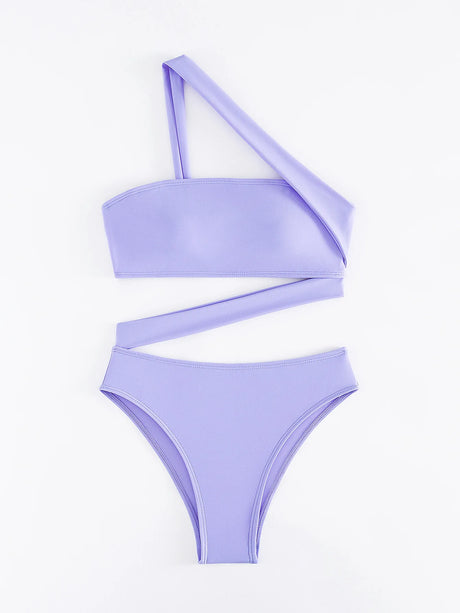 Cikini-One-Piece Swimsuit for Women, Strapless Straps, Slanted Shoulder, Beach Swimwear, Bathing Suit, Monochromatic, Summer