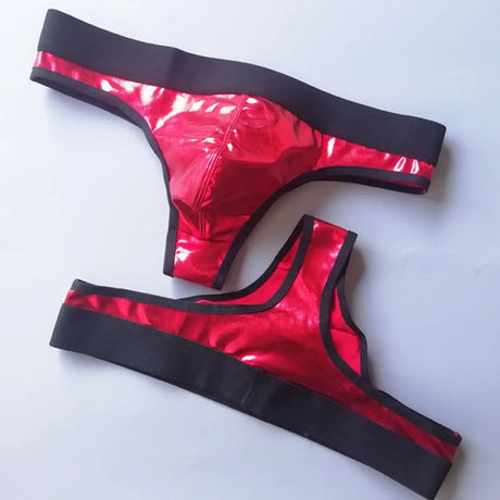 1pc Men Lacquer Leather Sexy Thong Nightclub  Gay Sissy Breathable Pouch Underwear Underpants High Stretch Panties G-String
