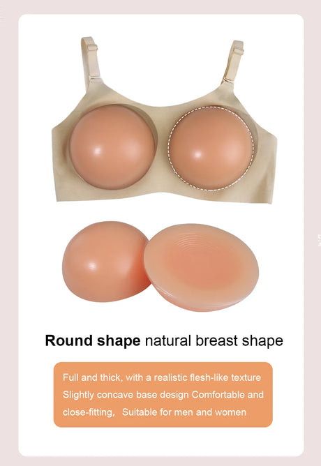 2024 Round Shape Silicone Fake Breast Forms Push Up Seamless One Piece Bra for Crossdresser Shemale Drag Queen Large 2 In 1
