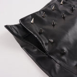 Women Low Waist Faux Leather Mini Shorts Spike Studded Decor Slim Fit Solid Black Punk Gothic Clubwear Y2K Streetwear Bottoms