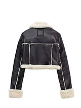 HH Women Faux Leather Thicken Short Jacket Vintage Front Zipper Lapel Long Sleeve Coat Winter Women Warm Casual Outerwear