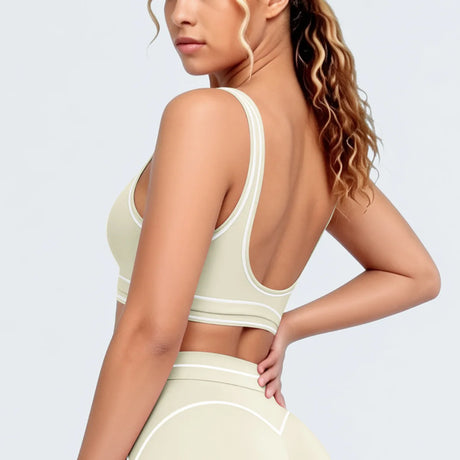 Women's Yoga Bra Vest Fitness Tank Running Workout Gym Top Push Up Padded Soft Slim Contrast Piping Racerback Sports Underwear