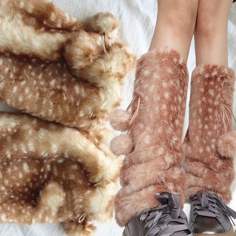 New Winter Faux Fur Plush Deer Leg Warmers Kawaii Furry Boots Socks Cover Punk High Boots Socks Performance Costume Leg Warmers