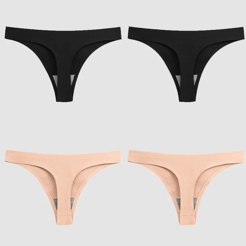 WarmSteps 4PCS/Set Sexy Women Panties Silk Satin Female Thongs Lingerie Soft Cozy Underwear Hot G-Strings Seamless Sports T-Back