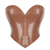 Black Shiny PVC Bustier Faux Leather Corset Crop Top Body Shaper Women Sexy Corselet Vest Plus Size