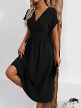 Dresses 2025 Woman Summer Solid-Color V-Neck Batwing-Sleeve Pleated Long Elegant Dress Woman Clothing Tops Skirts Y2k Clothes