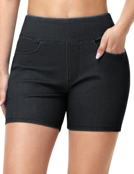 THE GYM PEOPLE Women's High Waisted Booty Lifting Denim Shorts Stretchy Pull on Jean Shorts With Pockets
