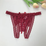 Customized Crystal Name Letters Women's Sexy Breathable Lace Underwear Low Waisted Opening Thong Bikini Erotic G-String Panties