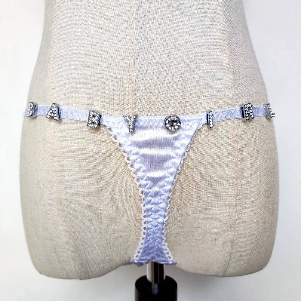 Custom Thongs With Jewelry DIY Crystal Letter Name Low-rise Briefs T-back String Underwear For Women Sexy Nightclub Body Jewelry