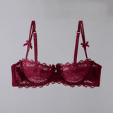 European Lace Bra Set Ultra-Thin Semi-Transparent, Half Cup Pure Desire Bras for Small Chest, Anti-Sagging Comfortable Underwear