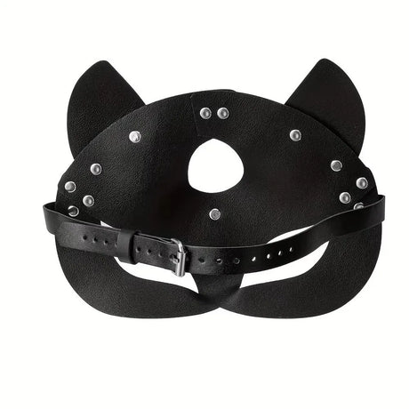 Fancy Synthetic Leather Cat Mask Black Color Chain Harness Cosplay Mask Design 1 Piece Masquerade Mask Fancy Dress