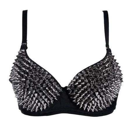 Silver Gothic Bra Top Rivets Punk Rave Bralette Lingerie Sexy Push Up Brassiere Nightclub Party Bar Hot Fashion Women Bras