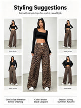 Women Leopard Print Wide Leg Pants Elastic High Waist Loose Casual Trousers Streetwear Y2K Fashion Long Palazzo Pants