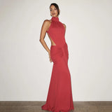 Women Solid Color Mermaid Evening Dress Sexy Open‑Back Slim Floor‑Length Long Gown Formal Banquet Party Maxi Dresses For Ladies