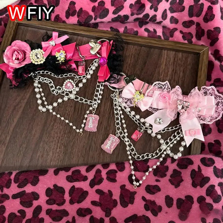 Women Thigh Garter Heavy Ornate Shibuya Spicy Gal Cute Rhinestone Hair Clip Gyaru Maximalist Accessory For Yukata Photoshoot