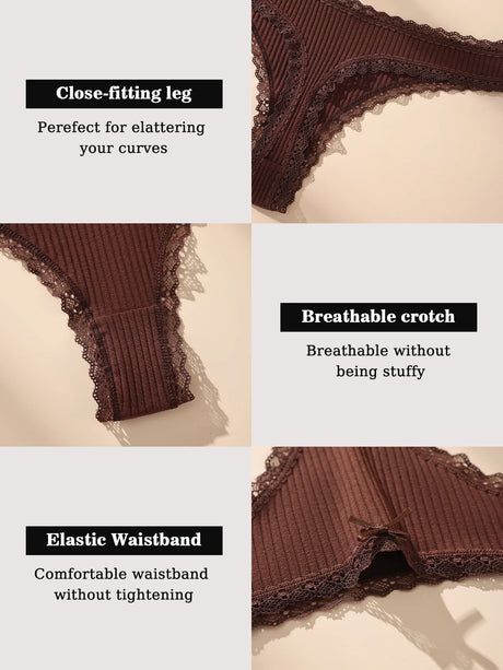 7Pcs/Set Women Thongs Panties Cotton Sexy Lace Underwear Tanga Solid Pants Plus Size Underpants G-Strings Female Lingerie S-3XL