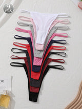 9Pcs Sexy Thong Panties Ribbed Low Waist Seamless Thongs Soft Briefs Breathable Comfortable G-String Underwear Simple Style