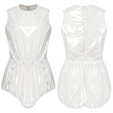 Women One Piece Adaptive Pajama Nightwear Shiny Metallic Sleeveless Buttoned Sleeveless Jumpsuit Waterproof Rompers Bodysuit