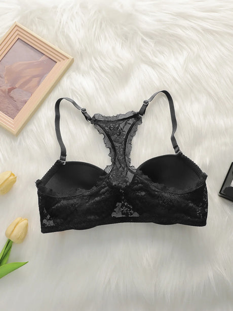 Women Sexy Lace Racerback Bra Front Closure Push Up Underwire Brassiere Adjustable Thin Strap Beauty Back Everyday Support Bra