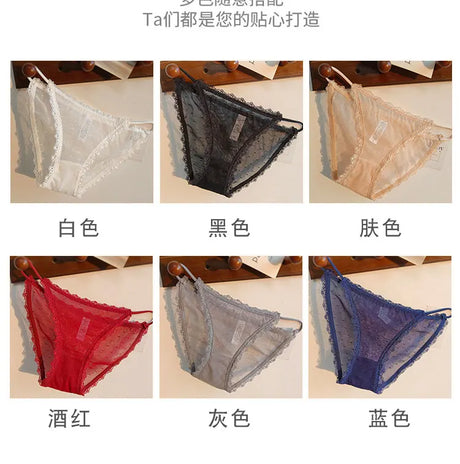 Women's underwear sexy seamless lace hollow out gauze ribbon middle waist female panties ladies breathable comfortable lingerie