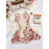 Women Floral Spaghetti Strap Nightdress Back‑cross Chemise Romantic Sleepwear for Valentine Honeymoon Dating Bedroom Loungewear