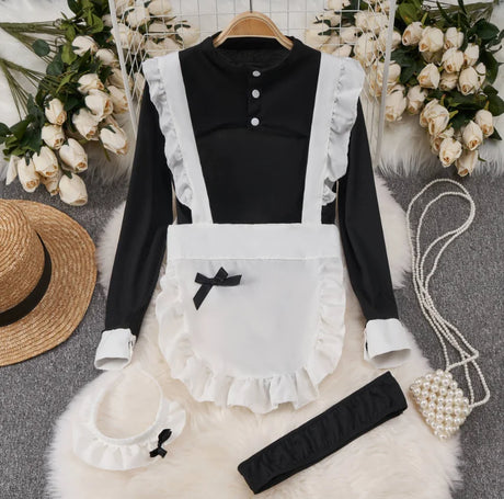 Women Sets Ruffled Apron Shorts Headband Maid Cosplay Costume Rabbit Officer Party Park Performance Sexy Suits Hotsweet Clothes