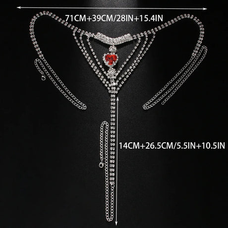 Stonefans Red Heart Jewellry Accessories Charms Waist Chain Fashion 2024 Summer Club Sexy Thong Panties G String Bikini Women