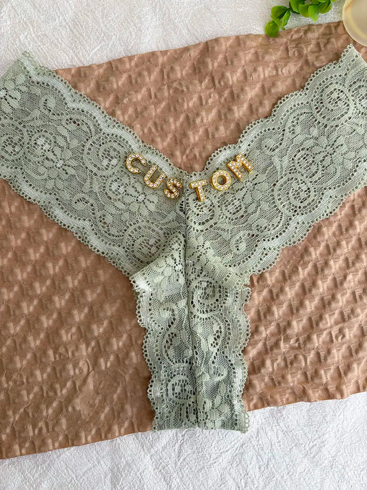 Personalized Text Custom Thong Customization Name Crystal Letters Panties Sexy Lace Underpants for Woman Wife Girlfriend Gift