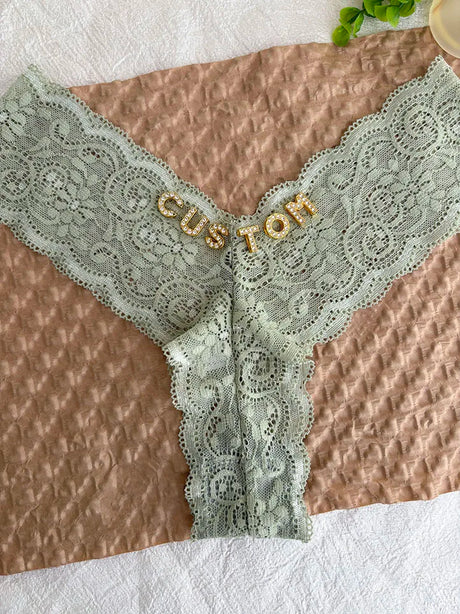 Personalized Text Custom Thong Customization Name Crystal Letters Panties Sexy Lace Underpants for Woman Wife Girlfriend Gift