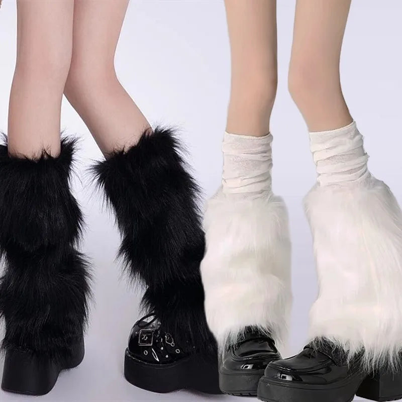 1/2Pairs Artificial Fur Plush Leg Warmers Women Autumn Winter Thermal Long Socks Girls Fashion Japanese Knee-length Stockings