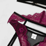 Eyelash Lace 3Pcs Lingerie Set Women Underwire Push Up Sheer Mesh Bra Hollow Strap Garter Belt Thigh Rings Valentine Honeymoon