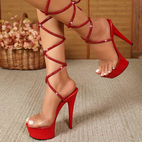 New Exotic Dancer 15cm Open Toe Platform Sandals 6Inch Elegant Bride Strip Pole Dance Sexy Fetish Cross Dressing Big Size Queen