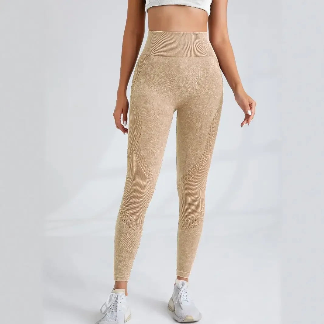 Women Seamless Gym High Waist Yoga Pants Hip Lifting Outdoor Sports Tight Waist Letter Sand Washed Pants Exercise Yoga Leggings
