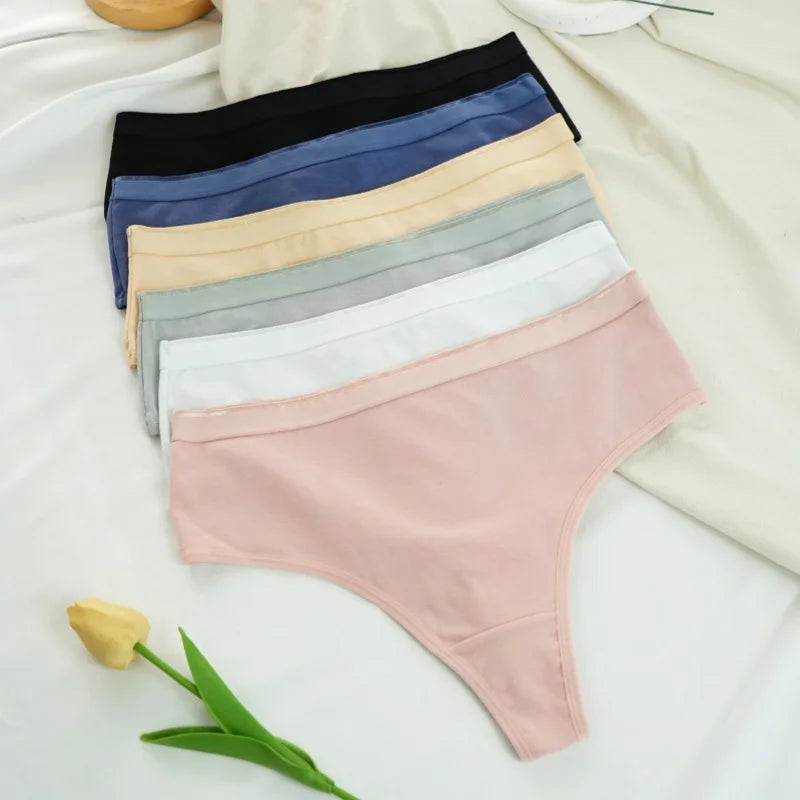 6 Pack Women's High Waisted Thong Cotton Underwear Ribbed Soft Breathable Panties Soft Stretch Intimates Sexy Lingerie S-XL
