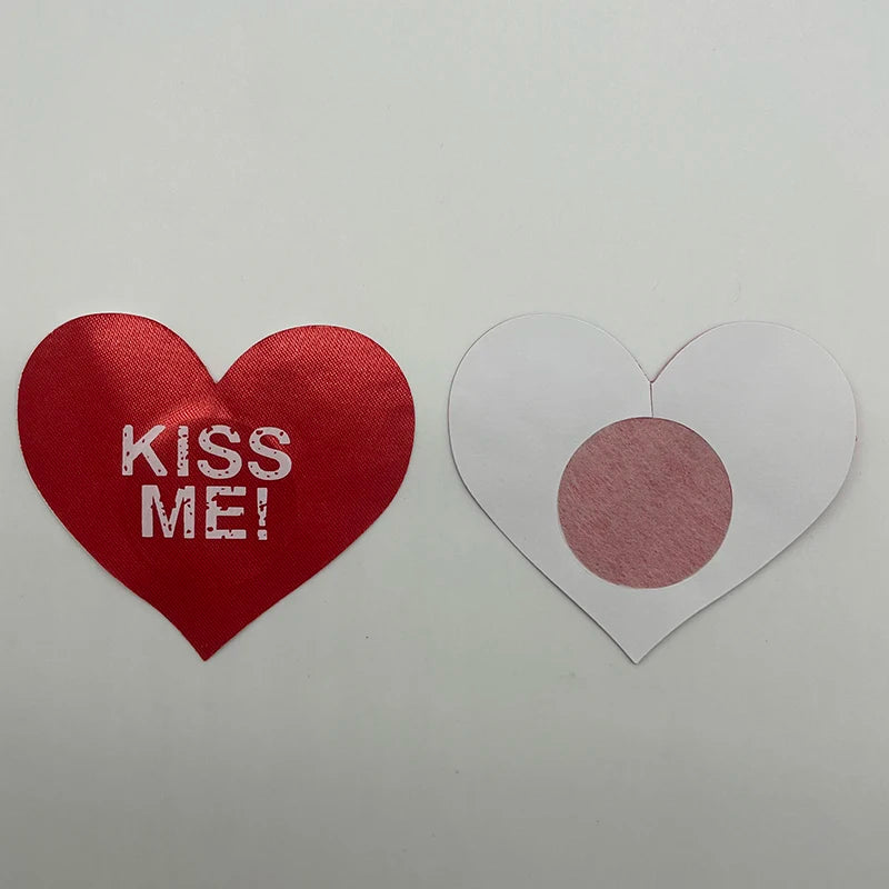 20pcs Red Heart Kiss Me Shape Self-Adhesive Disposable Satin Nipple Covers for Women Breast Pasties Stickers for Strapless Cloth