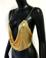 Fashion Metallic Sequins Party Tank Top Sexy Deep V Neck Backless Spaghetti Straps Sling Crop Top 2024 Rave Nightclub Camisole