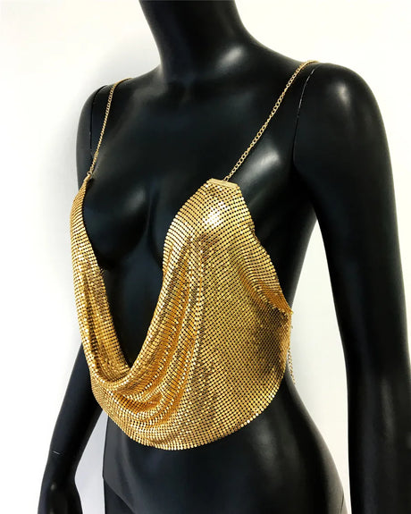 Fashion Metallic Sequins Party Tank Top Sexy Deep V Neck Backless Spaghetti Straps Sling Crop Top 2024 Rave Nightclub Camisole