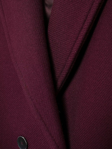 HH Women Fashion Burgundy Coat Double Breasted Long Sleeve Lapel Blends Jacket Autumn Winter High Street Outerwear