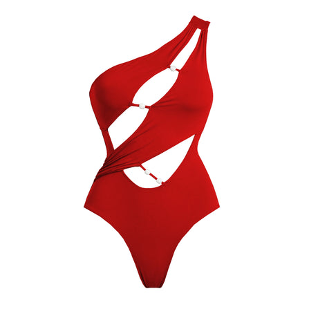 2Pc One Shoulder Swimsuit Women Sexy Bikini Push Up Swimwear Hollow Swim Suit Female Bandeau Biquini Solid Bathingsuit Beachwear