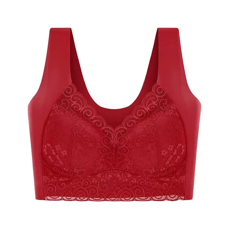 WomenBeautiful Back Bra Large Size Fat Mm Bra Gathered and Traceless Thin Cotton Strapless Underwear Without Steel Ring Vest
