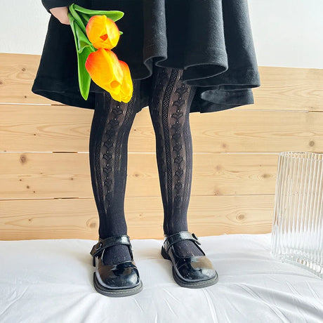 Lolita Girls Vertical Stripe Lace Mesh Pantyhose Cozy Wear Resistant Elastic Knit Elegant Sweet Princess Leggings