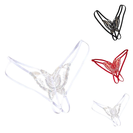 Butterfly Sequin Crotchless Thong Sexy Lingerie Bandage G String Low Waist Women'S Panties Open Crotch Lingerie Underwear Panty