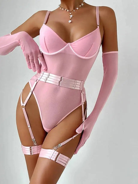 Sexy One Piece Bodysuit Glove Bandage Perspective Mesh Tight Fitting Slim Fit High Strecth Women Rompers Polychrome Fashion RAE3