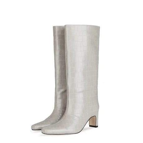 2024 NEW Fashion High Tube Knee High Boots 10cm/6.5cm Thick Heel 21 Colors Women Short Plush Boots Size 45 Winter Leather Shoes