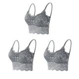 3PCS Women's Lace Bras Top Comfortable Bralette Solid Color Sexy Underwear Vest Female Hollow Out Wireless Lingerie Seamless Bra